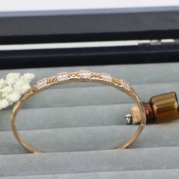 Rose Gold Bangle with Lattice Design and Crystal Accents, XPBL0572 - Picture 1 of 12